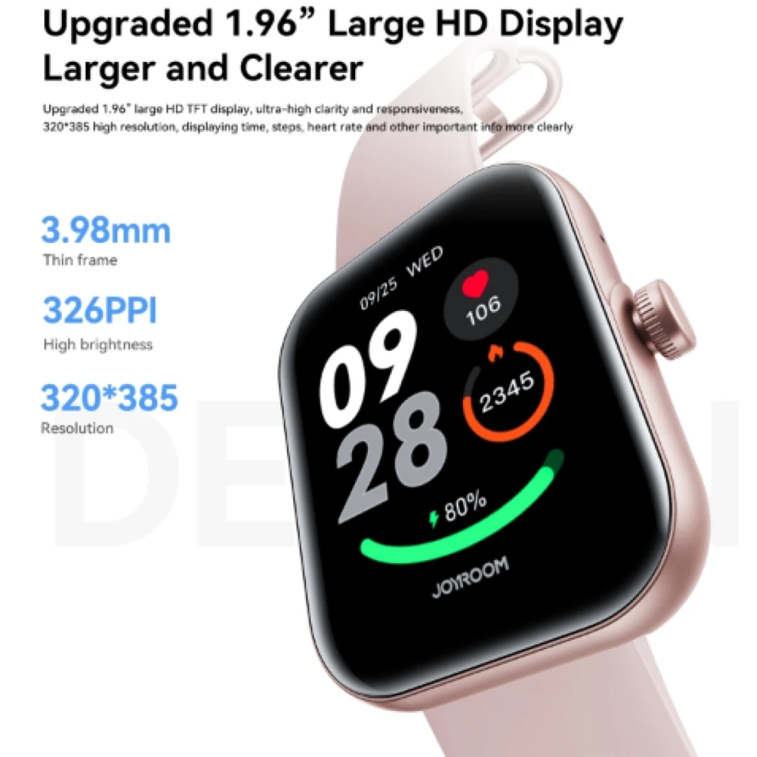JOYROOM JR-FT5 Plus Fit-Life Series Smart Watch (Answer/Make Call) Black Apple IOS, Android - Silver - 18 Months Warranty - Pink