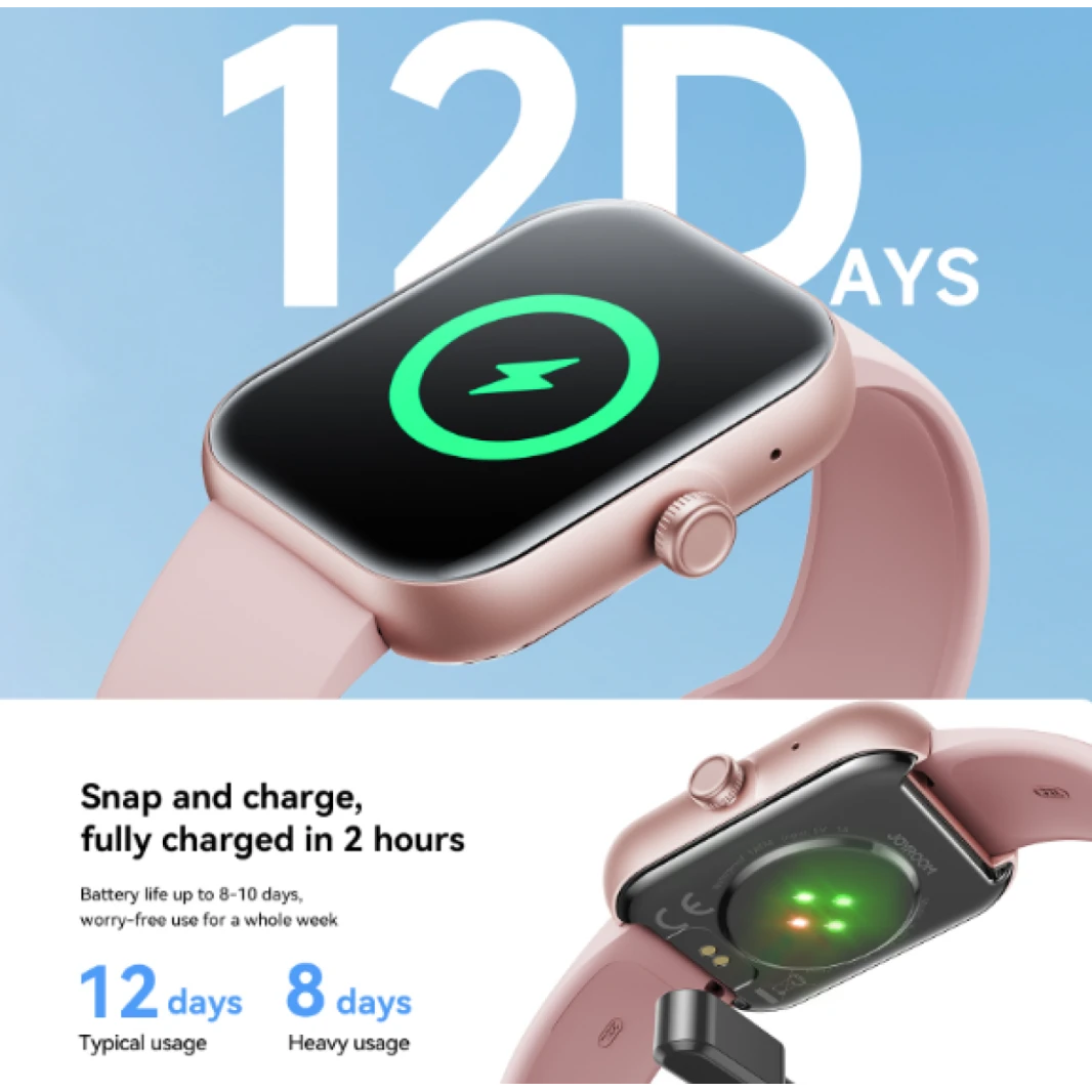JOYROOM JR-FT5 Plus Fit-Life Series Smart Watch (Answer/Make Call) Black Apple IOS, Android - Silver - 18 Months Warranty - Pink