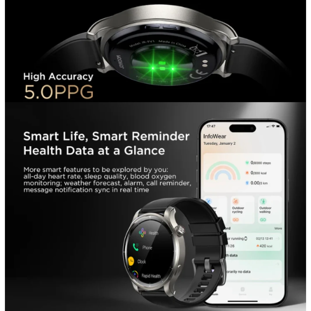 JOYROOM JR-FV1 Venture Series Smart Watch AMOLED display Large battery capacity 20-day battery life (Make/Answer Call) Black