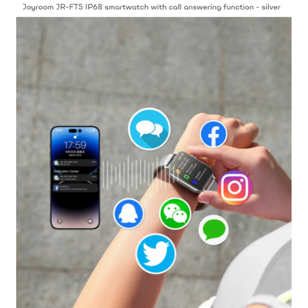 JOYROOM JR-FT5 Fit-Life Series Smart Watch (Answer/Make Call) Black Apple IOS, Android - Silver - 18 Months Warranty