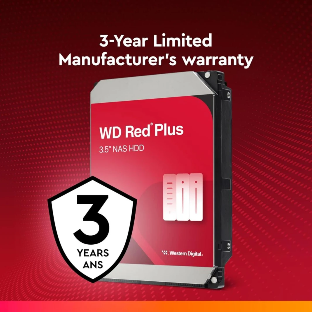 Western Digital 10TB WD Red Plus NAS Internal Hard Drive HDD - 7200 RPM, SATA 6 Gb/s, CMR, 256 MB Cache, 3.5" - WD101EFBX