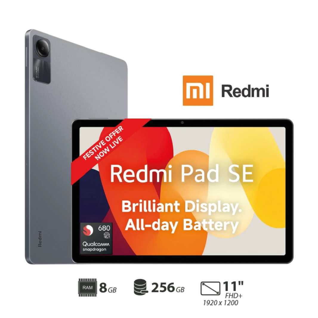 Tab Redmi Pad SE Qualcomm Snapdragon 680  11" FHD+ 90Hz Refresh Rate Display 8GB Ram 256GB Storage Dolby Atmos Quad Speakers - Dark