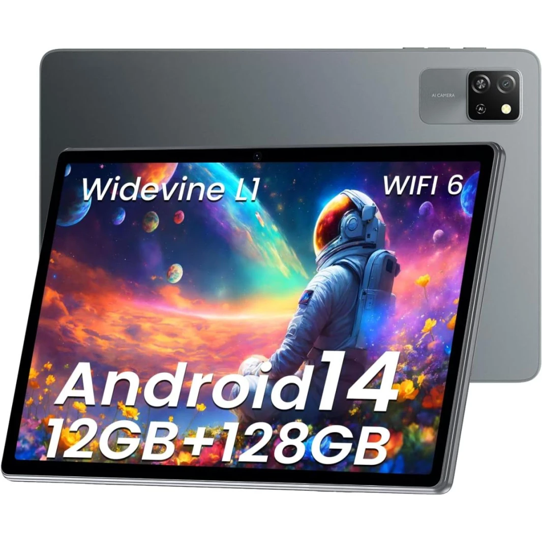 Blackview Tab 60 WiFi Android 14 Tablet Eye Comfort Mode,  12GB Ram (4GB physical + 8GB virtual) 128GB Storage, 10.1-inch, HD Plus - Grey with Bluetooth Keyboard