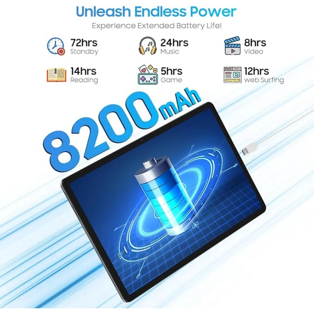 Tablet Blackview Tab 90 LTE 8GB Ram 128GB Internal Storage 10.92-inch 800x1280 HD IPS - Android 14 with Blackview Bluetooth Keyboard