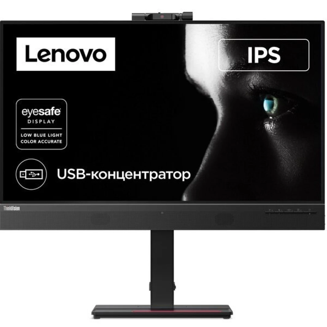 Lenovo ThinkVision T27hv-30 27" IPS 2K 75Hz E-Meeting Monitor Built In 5MP IR+RGB Webcam & Speakers & Mic 16.7 / HDMI 2.1, DP, USB C & USB Hub Adjustable Stand