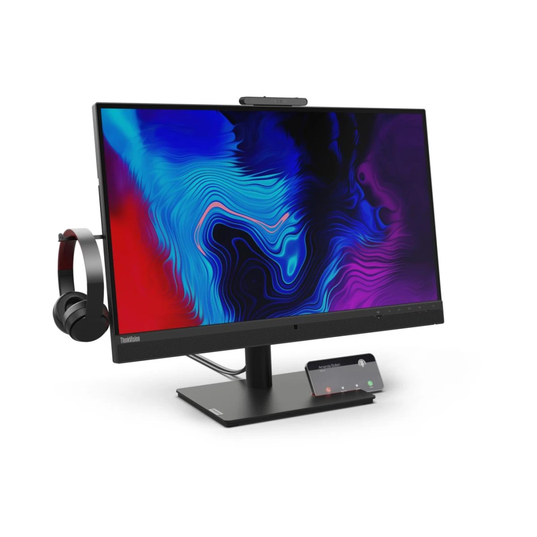 Lenovo ThinkVision T27hv-30 27" IPS 2K 75Hz E-Meeting Monitor Built In 5MP IR+RGB Webcam & Speakers & Mic 16.7 / HDMI 2.1, DP, USB C & USB Hub Adjustable Stand