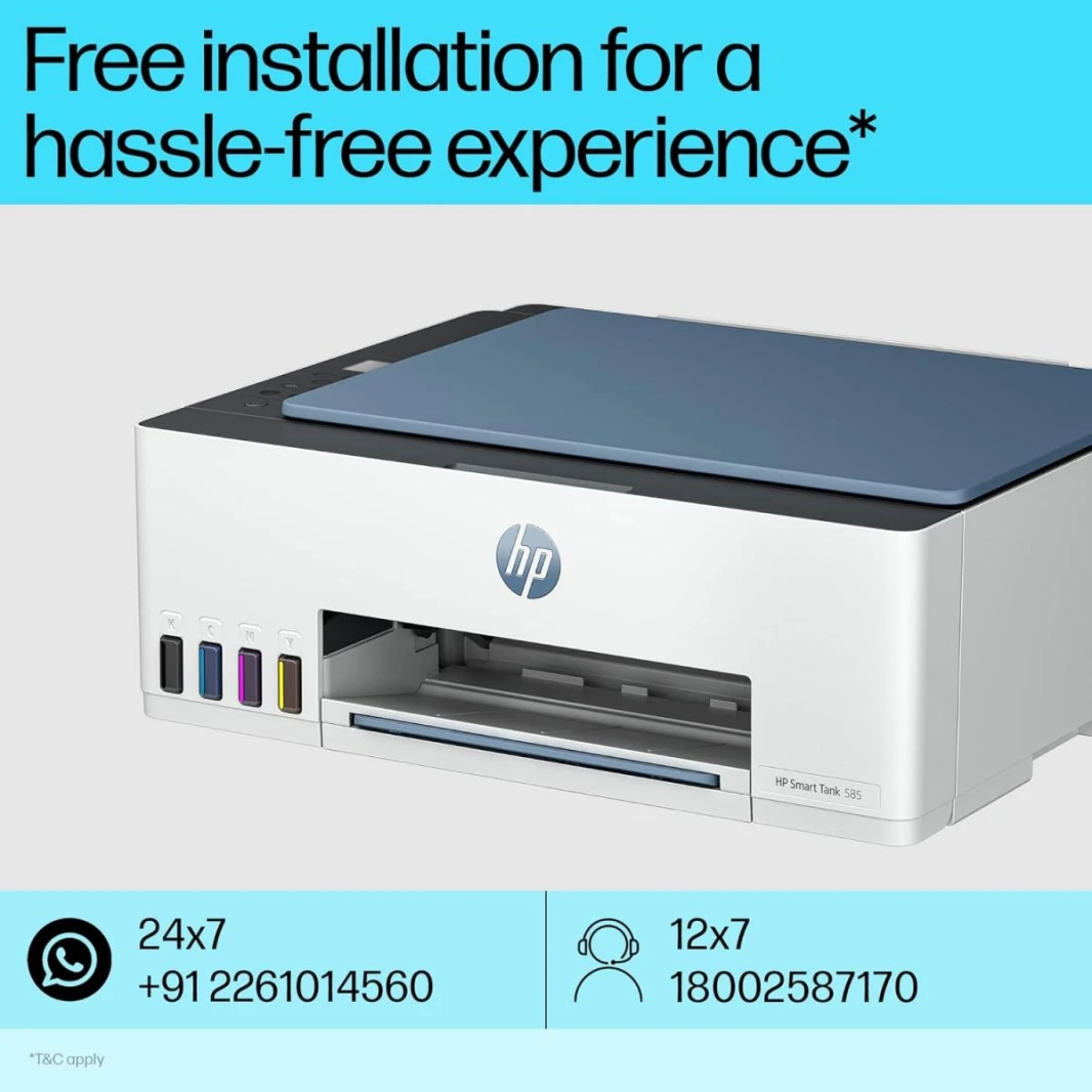 HP Smart Tank 585 All-in-One Printer ,Ink Color Black & Colour, Wi-Fi / Bluetooth, Up to 12,000 black pages and 6,000 color pages