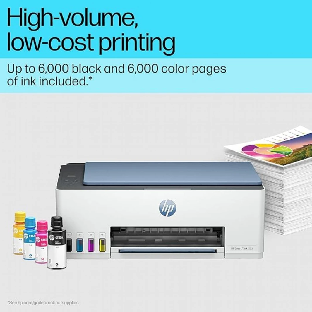 HP Smart Tank 585 All-in-One Printer ,Ink Color Black & Colour, Wi-Fi / Bluetooth, Up to 12,000 black pages and 6,000 color pages
