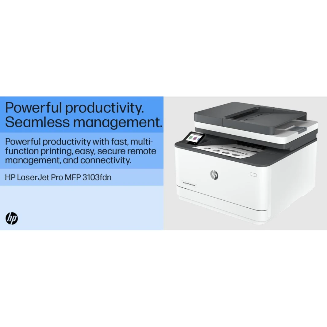 HP LaserJet Pro MFP 3103fdn Mono Laser Multifunction 4-In-One Printer Print, copy, scan, fax USB , Network , Duplex & Auto Feeder Speed Up to 35 black - White
