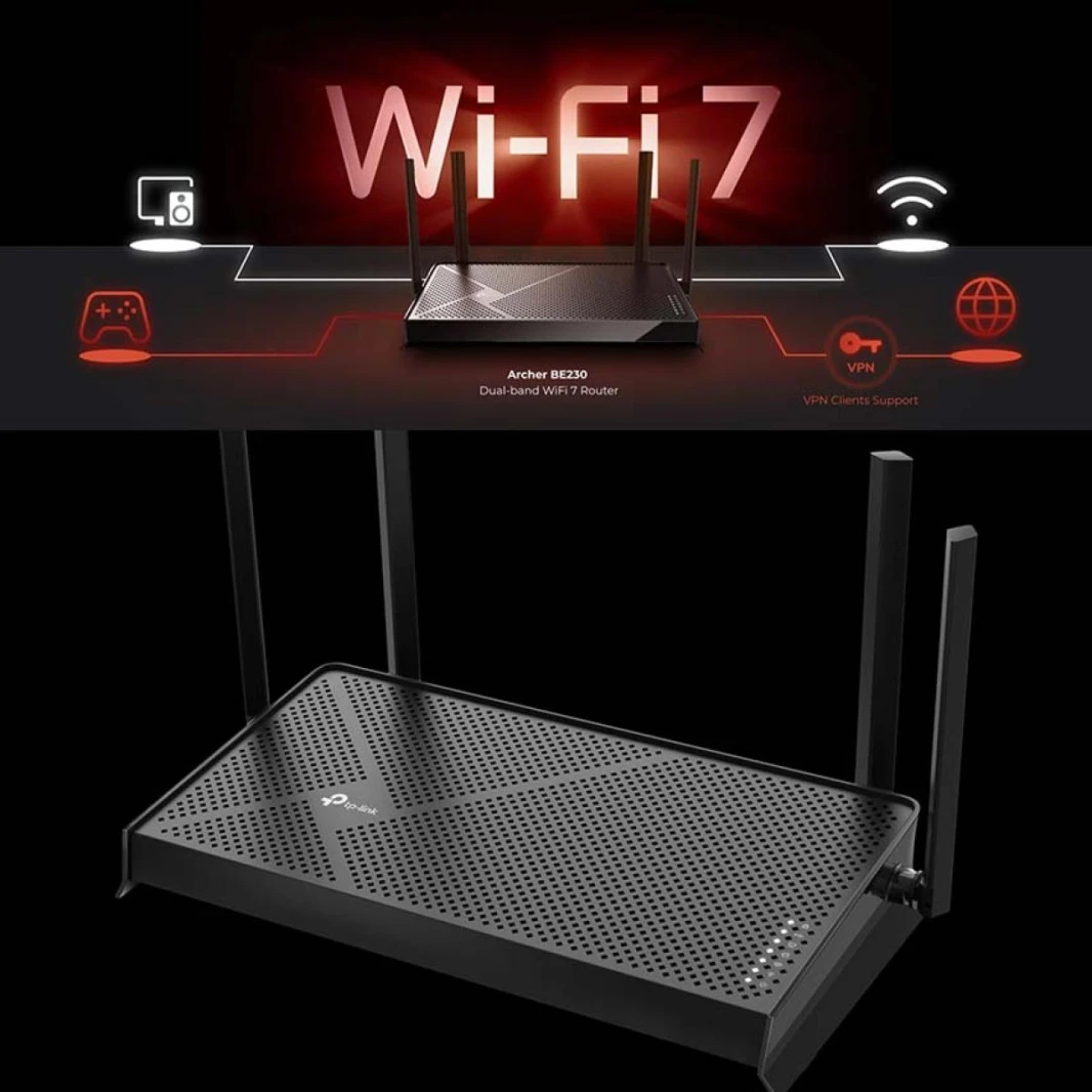 TP-Link Dual-Band BE3600 Wi-Fi 7 Router Archer BE230 Stream 3.6 Gbps Quad Core, 4 Antennas VPN Clients & Server EasyMesh, HomeShield