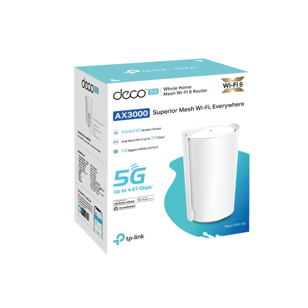 TP-Link Deco X50-5G AX3000 Whole Home Wi-Fi 6, Modem 5G/4G+ SIM Card Router Deco Mesh Pack for Extended Coverage Requirement