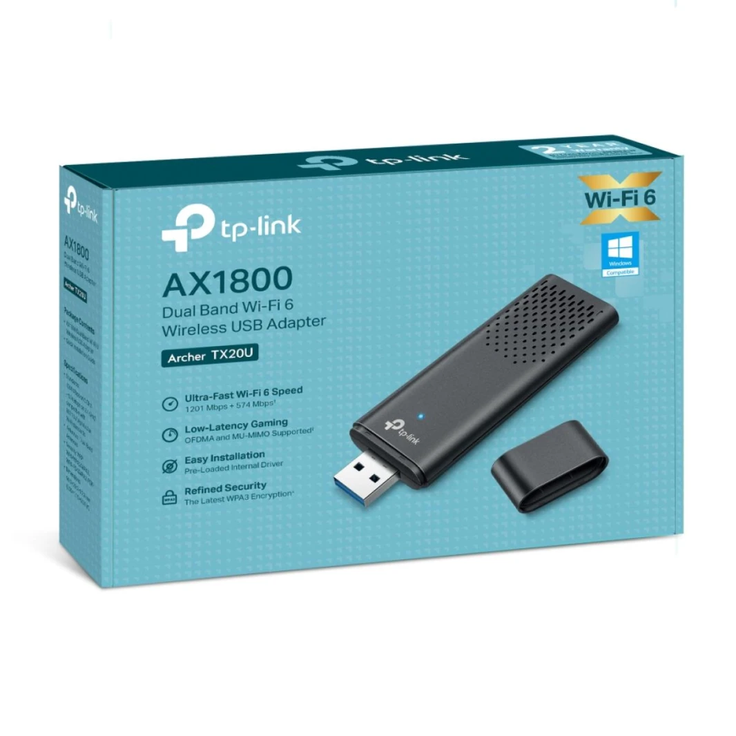 TP-Link AX1800 Mbps Powerful 6 WiFi Stick, Archer TX20U, USB WiFi Adapter, WiFi Dongle, USB 3.0 Dual Band, 2.4G/5GHz, MU-MIMO, WPA3