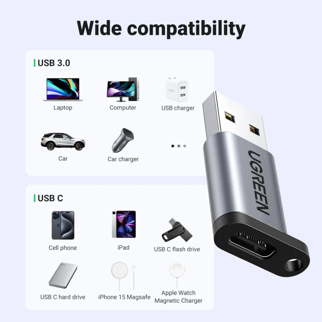 UGREEN 10Gbps USB C Female to USB Male Adapter Type C to USB A Charger Cable Converter Compatible