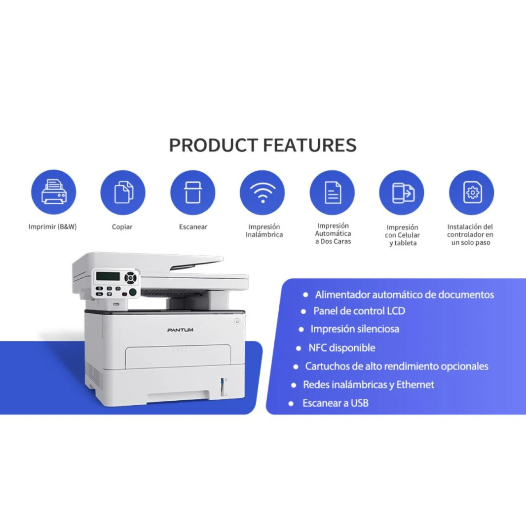 PANTUM M7100DW 3-in-1 Wireless & Network Mono Laser Multifunction Printer 33ppm A4 (Printer, Scanner & Copier)