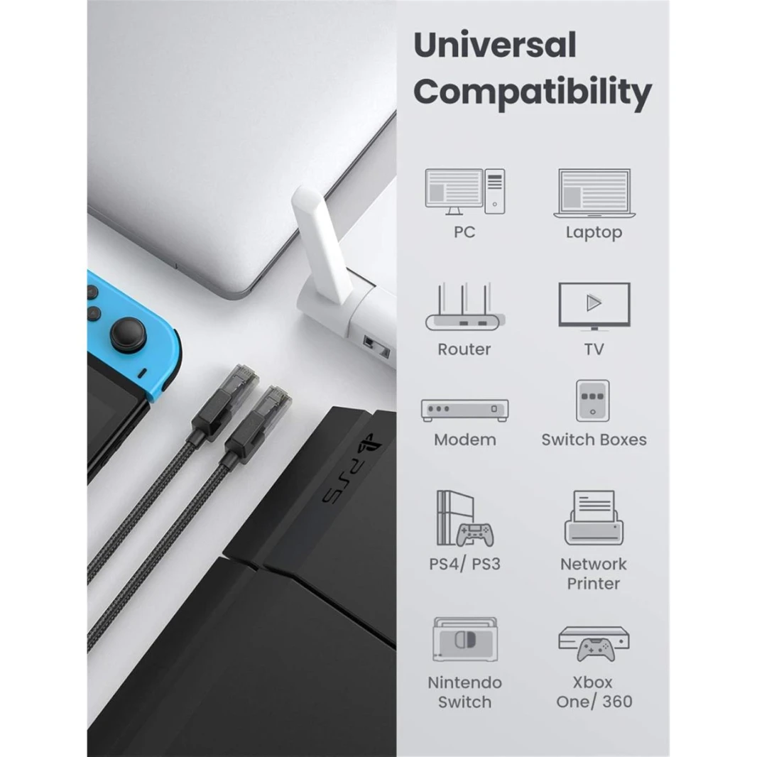 UGREEN Cat 6 Ethernet Cable Braided Cat6 Gigabit High Speed 1000Mbps Internet Cable RJ45 Shielded Network LAN Cord - 10m