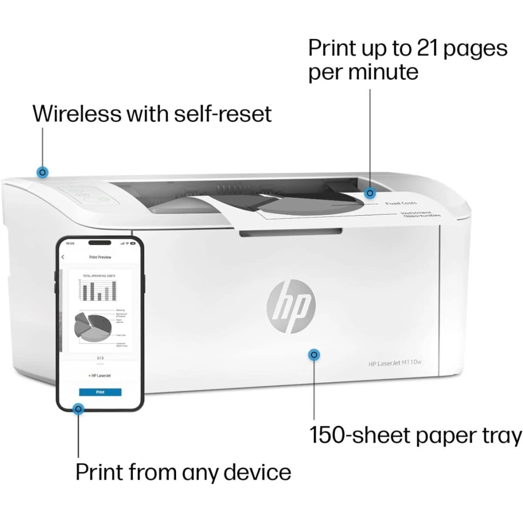 HP Printer LaserJet M111w Printing 20ppm 600 x 600 DPI A4 Wireless Printer, Print, Fast speeds, Easy setup, Mobile printing, Best-for-small teams, Instant Ink eligible
