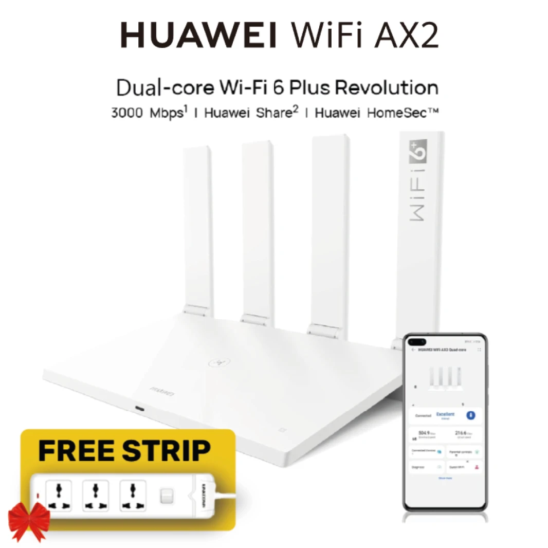 HUAWEI WiFi 6 Wireless AX2 Router - 5 GHz Support up to 3000 Mbps, Comprehensive Parental Control, 3 WAN/LAN Auto-Adaptation Multi Mode