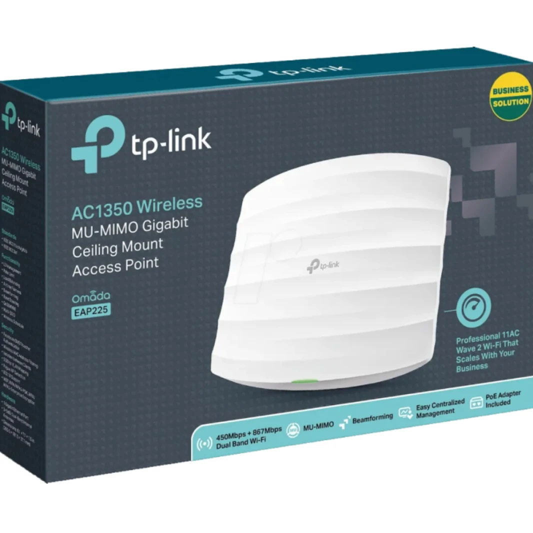 TP-Link EAP225 Omada AC1350 Gigabit Wireless Access Point Business WiFi Solution w/ Mesh Support, Seamless Roaming & MU-MIMO PoE Powered SDN Integrated Cloud Access