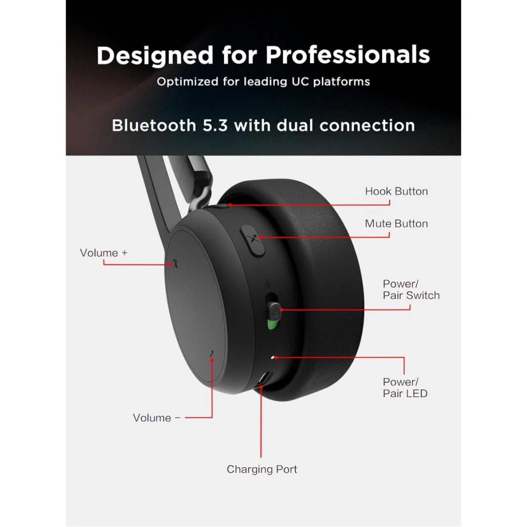 Lenovo Wireless Stereo Headset, Noise Cancelling Mic, Bluetooth 5.3 Multipoint, 31-Hour Talk & 60-Hour Playback, Lightweight 138g, Replaceable Earcups Over-Ear Comfort, Gaming, Office, & PC Use