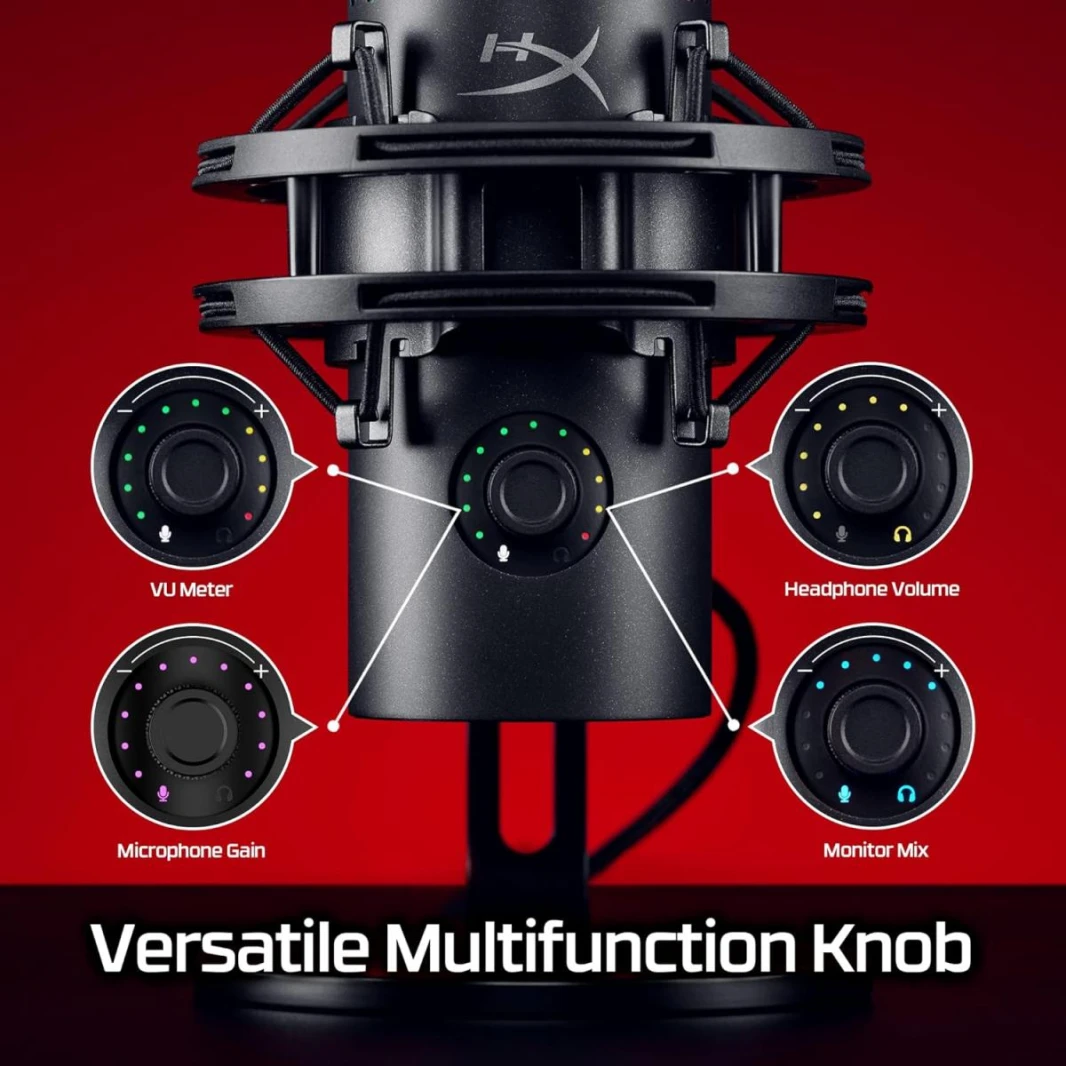 HyperX QuadCast 2 S – USB Microphone, with RGB Lighting, Streaming and Podcasting, with On-Board Controls, LED Lighting, Removable Shock Mount, USB-C - Black