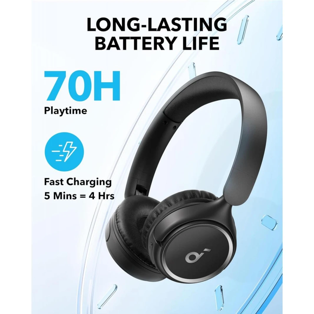 Anker Soundcore H30i Wireless On-Ear Headphones, Foldable Design, Pure Bass, 70H Playtime, Bluetooth 5.3, Lightweight and Comfortable, App Connectivity, Multipoint Connection - 18 Month Warranty
