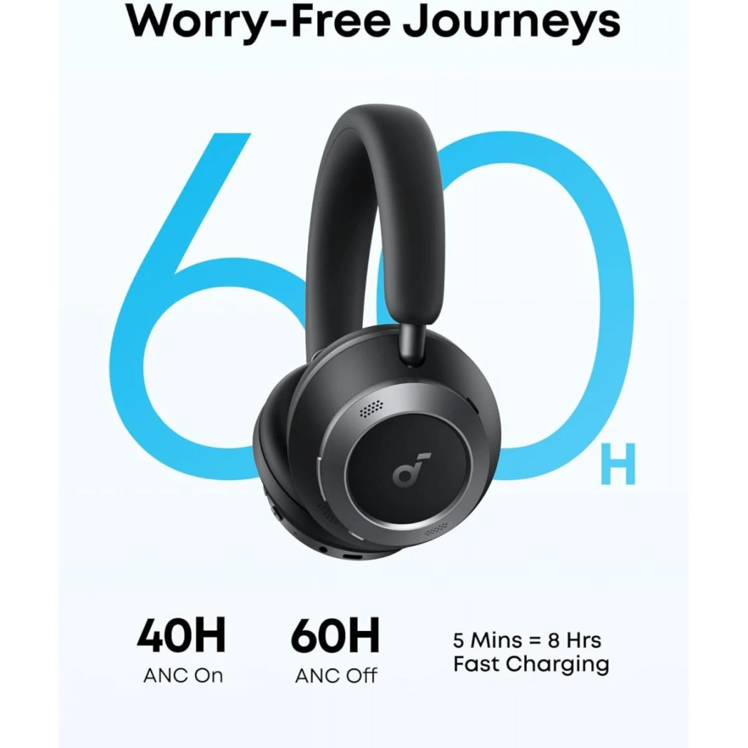 Anker Soundcore Space One Pro, FlexiCurve Over-Ear Headphone, Adaptive Active Noise Cancelling Headphones Driven by 6 Mics, 60H Lossless Audio, Ultra-Fast Charging, Hi-Res Wireless, Comfortable Fit - 18 Month Warranty