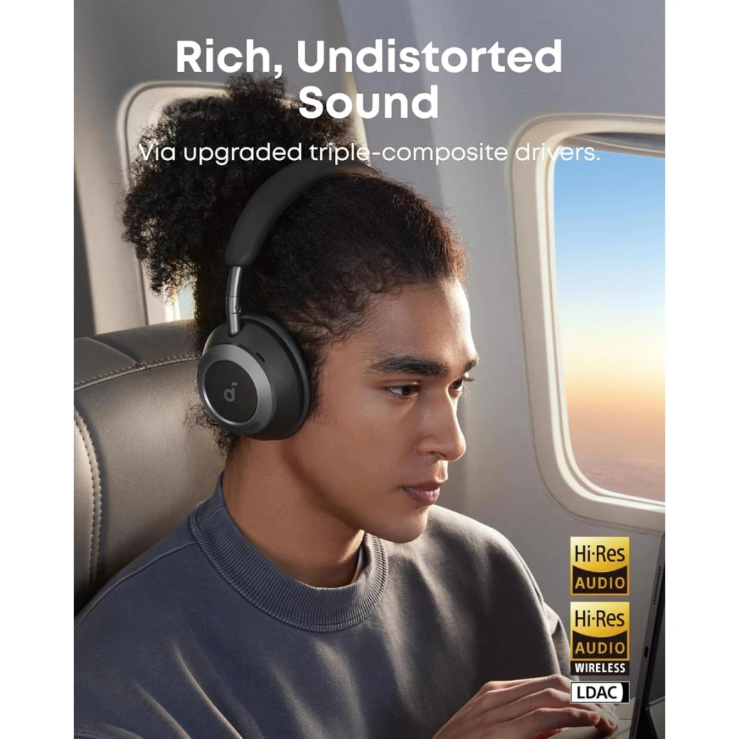 Anker Soundcore Space One Pro, FlexiCurve Over-Ear Headphone, Adaptive Active Noise Cancelling Headphones Driven by 6 Mics, 60H Lossless Audio, Ultra-Fast Charging, Hi-Res Wireless, Comfortable Fit - 18 Month Warranty