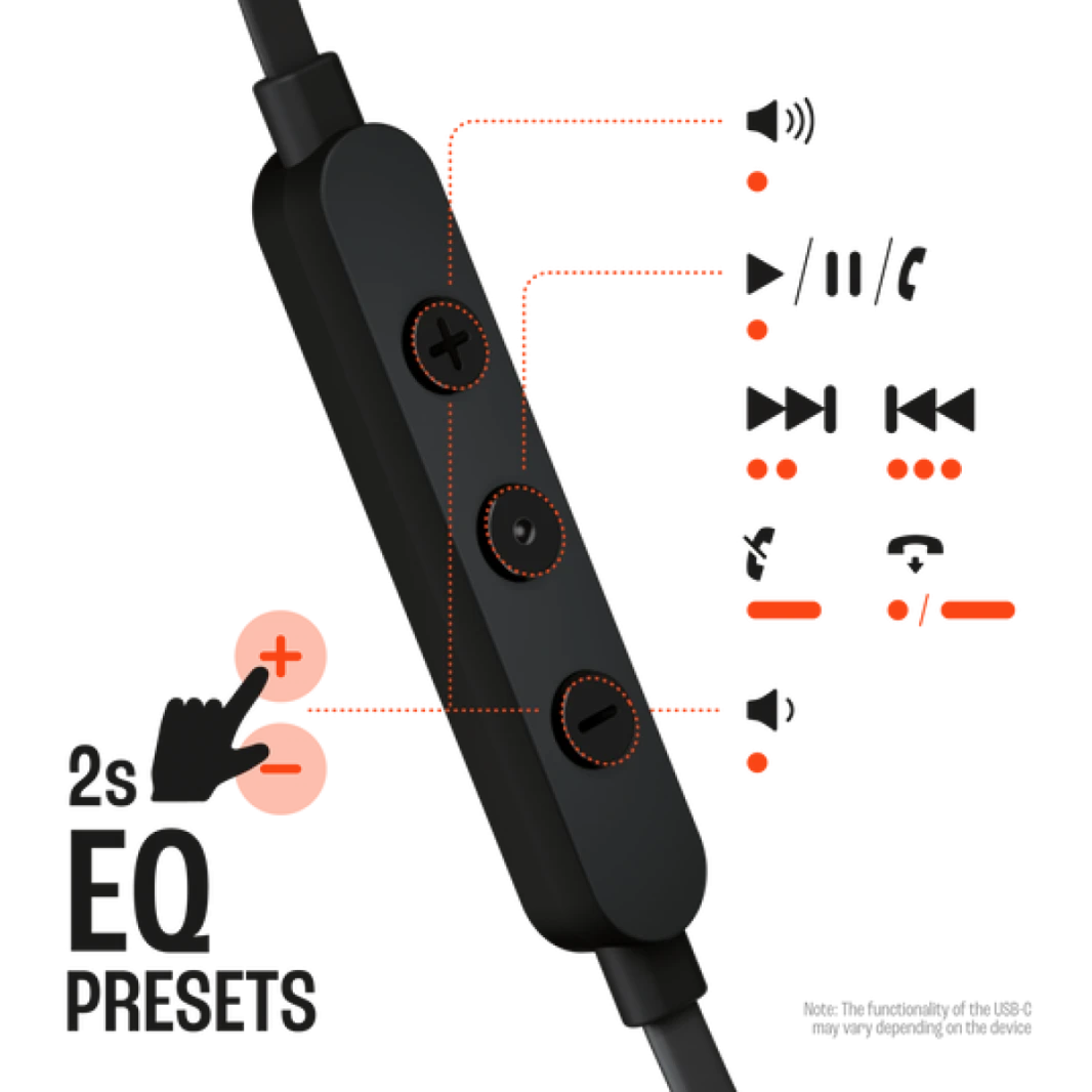 JBL Tune 310C Type-c In-ear headphones with Hi-Res Audio support and JBL Pure Bass Sound, USB-C connectivity, 3-button remote with microphone and EQ presets control - Black