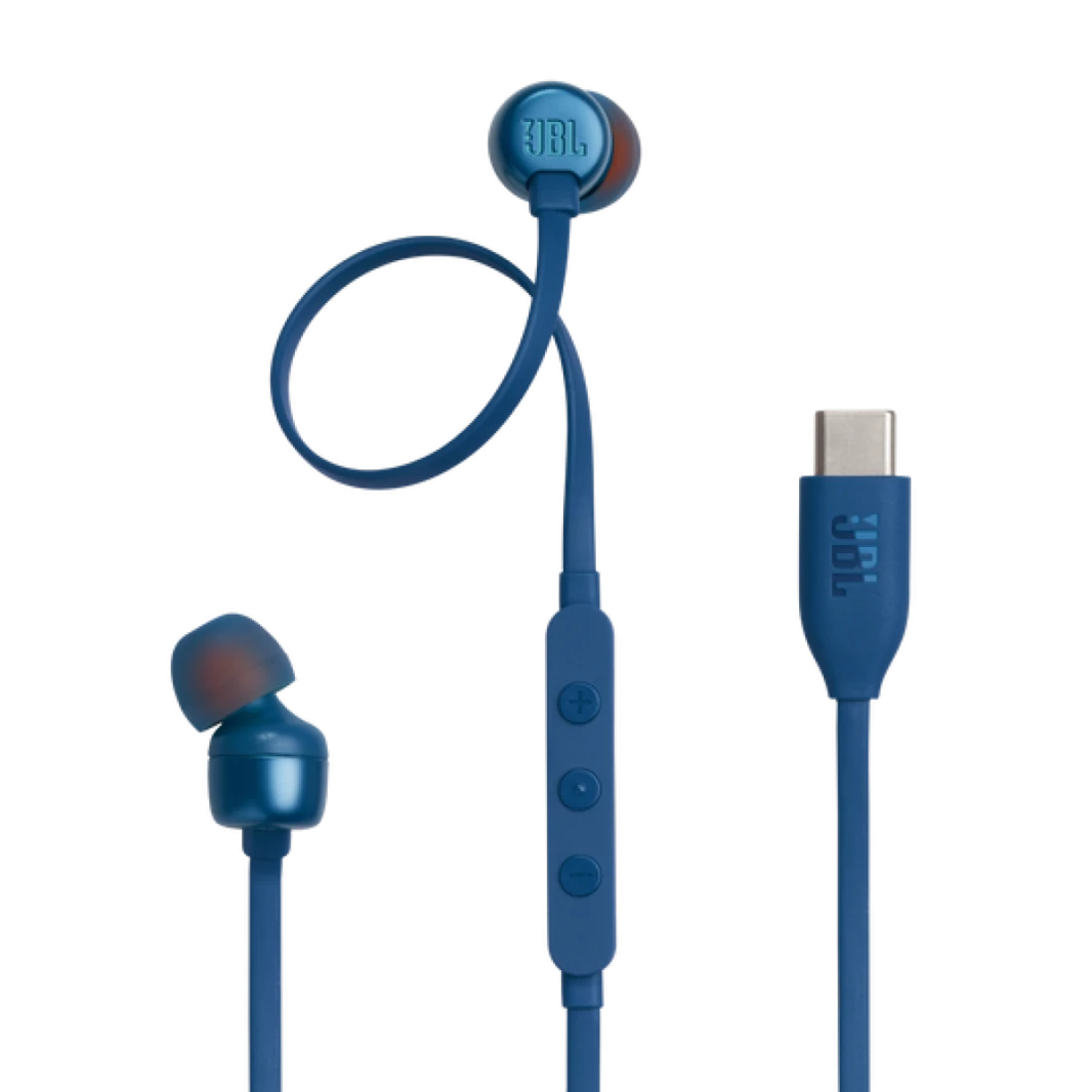 JBL Tune 310C Type-c In-ear headphones with Hi-Res Audio support and JBL Pure Bass Sound, USB-C connectivity, 3-button remote with microphone and EQ presets control - Blue