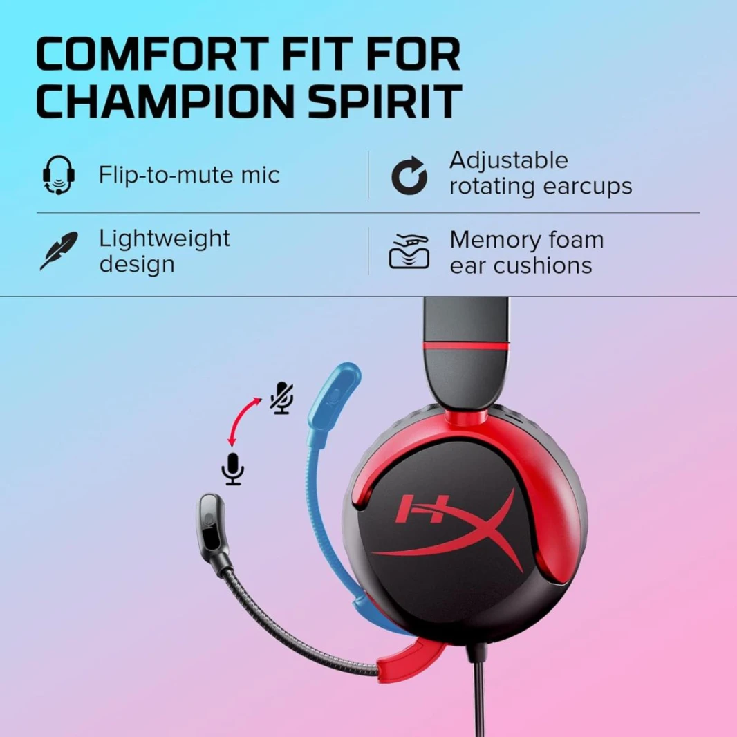 HP HyperX Cloud Mini Wired On Ear Headset 30 mm drivers Lightweight and comfortable Durable microphone with flip-to-mute (For Kids) - Black