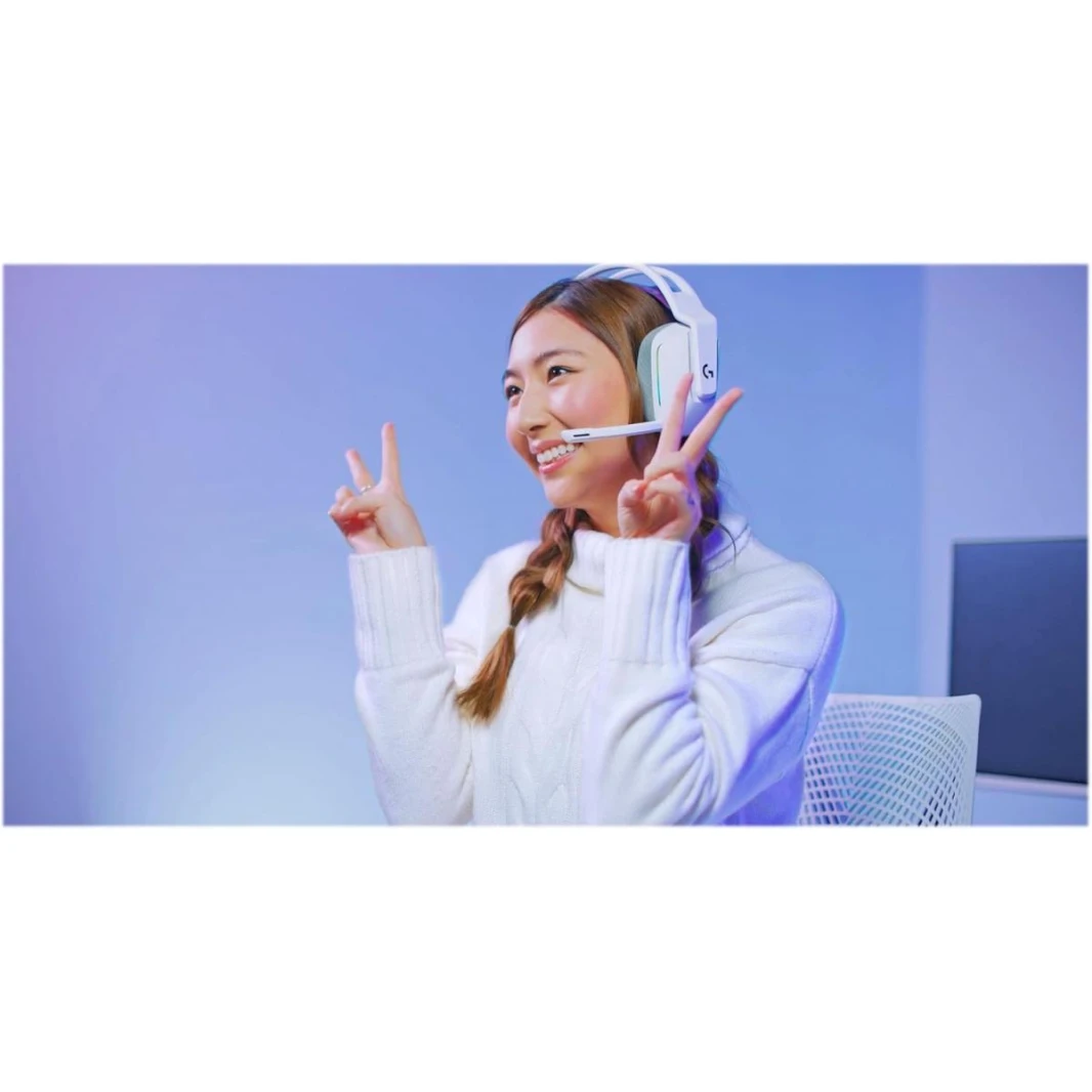 Logitech G733 LIGHTSPEED Wireless Gaming Headset with suspension headband, LIGHTSYNC RGB, Blue VO!CE mic technology and PRO-G audio drivers - White