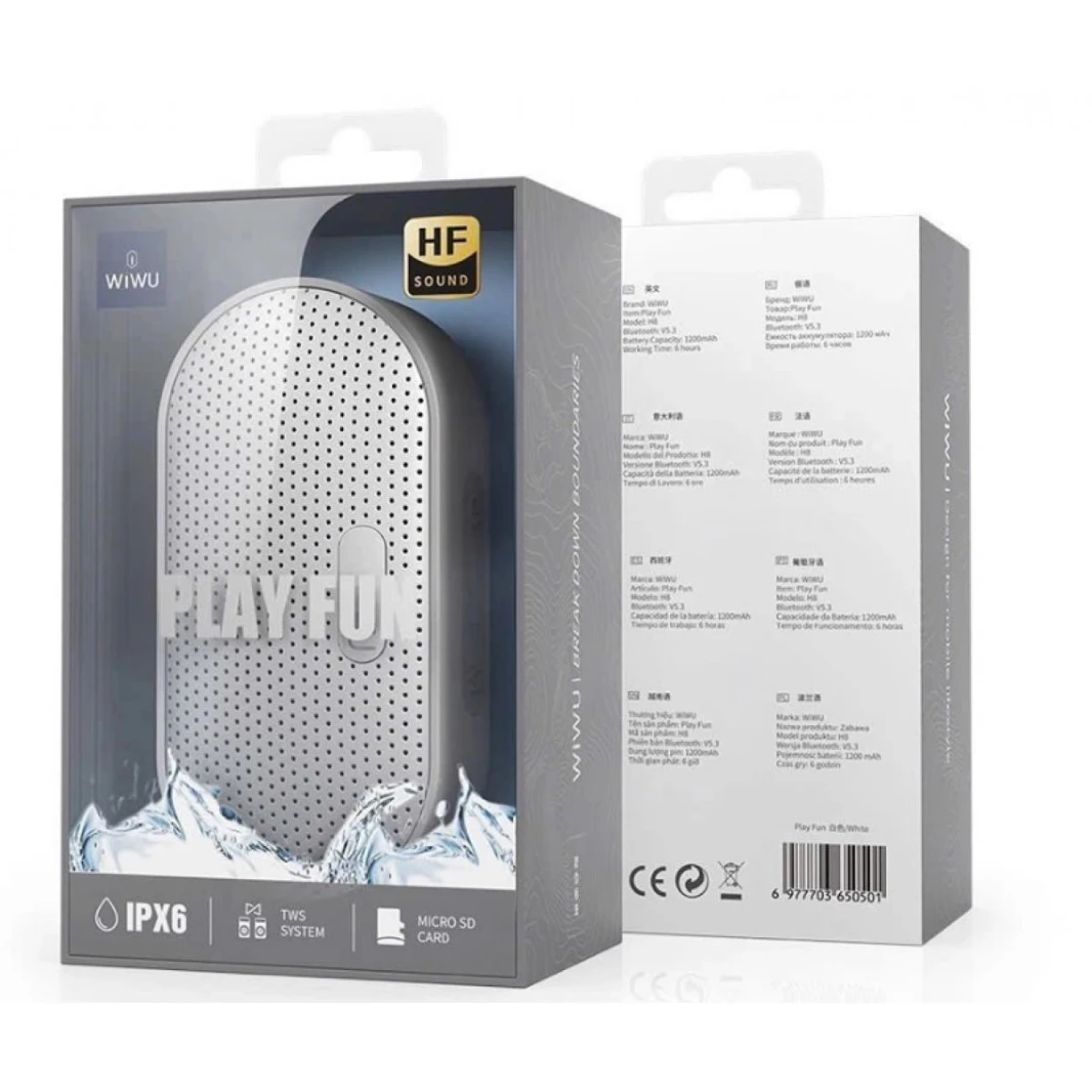 WiWU Play Fun Portable Wireless 5W Speaker H8 Waterproof level IPX6, Playback/TF card/U disk/AUX/TWS - 18 Month Warranty