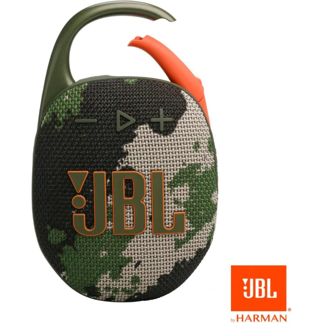 JBL Clip 5 - Ultra-Portable, Waterproof & Dustproof Bluetooth Speaker, Big Pro Sound with Punchy bass, Integrated Carabiner, Up to 12 Hours of Play, Made in Part with Recycled Materials (Squad)