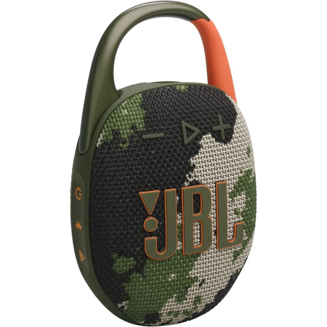JBL Clip 5 - Ultra-Portable, Waterproof & Dustproof Bluetooth Speaker, Big Pro Sound with Punchy bass, Integrated Carabiner, Up to 12 Hours of Play, Made in Part with Recycled Materials (Squad)