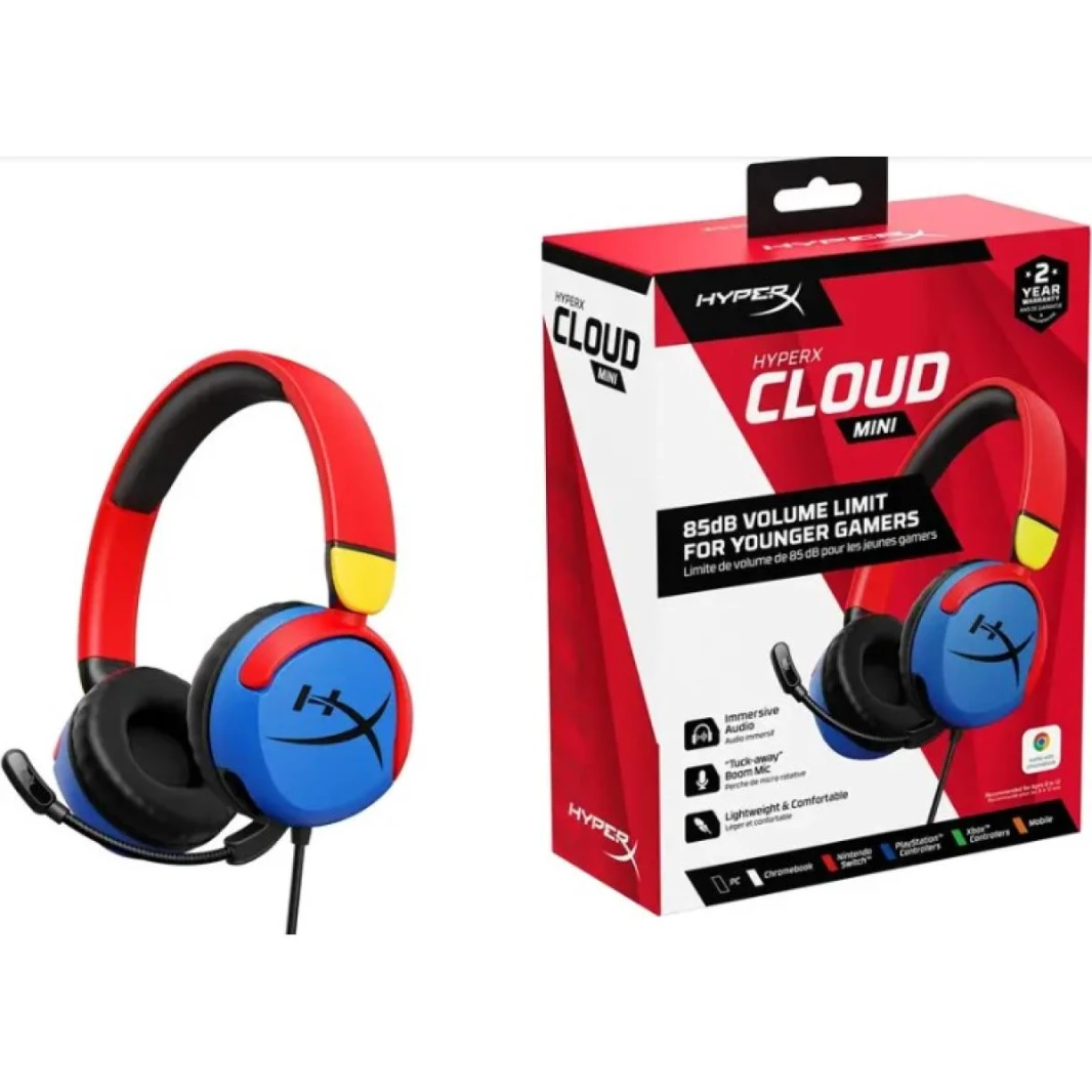 HP HyperX Cloud Mini Wired On Ear Headset 30 mm drivers Lightweight and comfortable Durable microphone with flip-to-mute (For Kids) - Multicolor