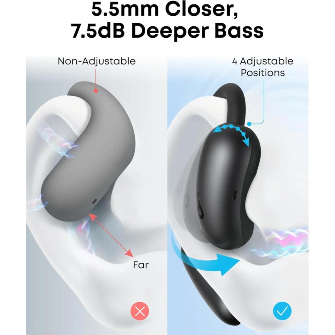 Soundcore AeroFit 2 by Anker, Open-Ear Headphones, Adjustable Ear Hooks, Snug Fit, Rich Bass, Hi-Res, 42H Playtime, Bluetooth 5.4, IP55, AI Clear Calls, Wireless Charging,Translation Earbuds Real Time - 18 Month Warranty
