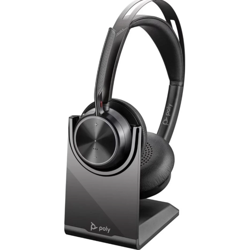 HP Poly Voyager Focus 2 Business for  With Advanced Multi-Microphone Noise Canceling (ANC), Charging Dock, Bluetooth Headset with Stand, Black