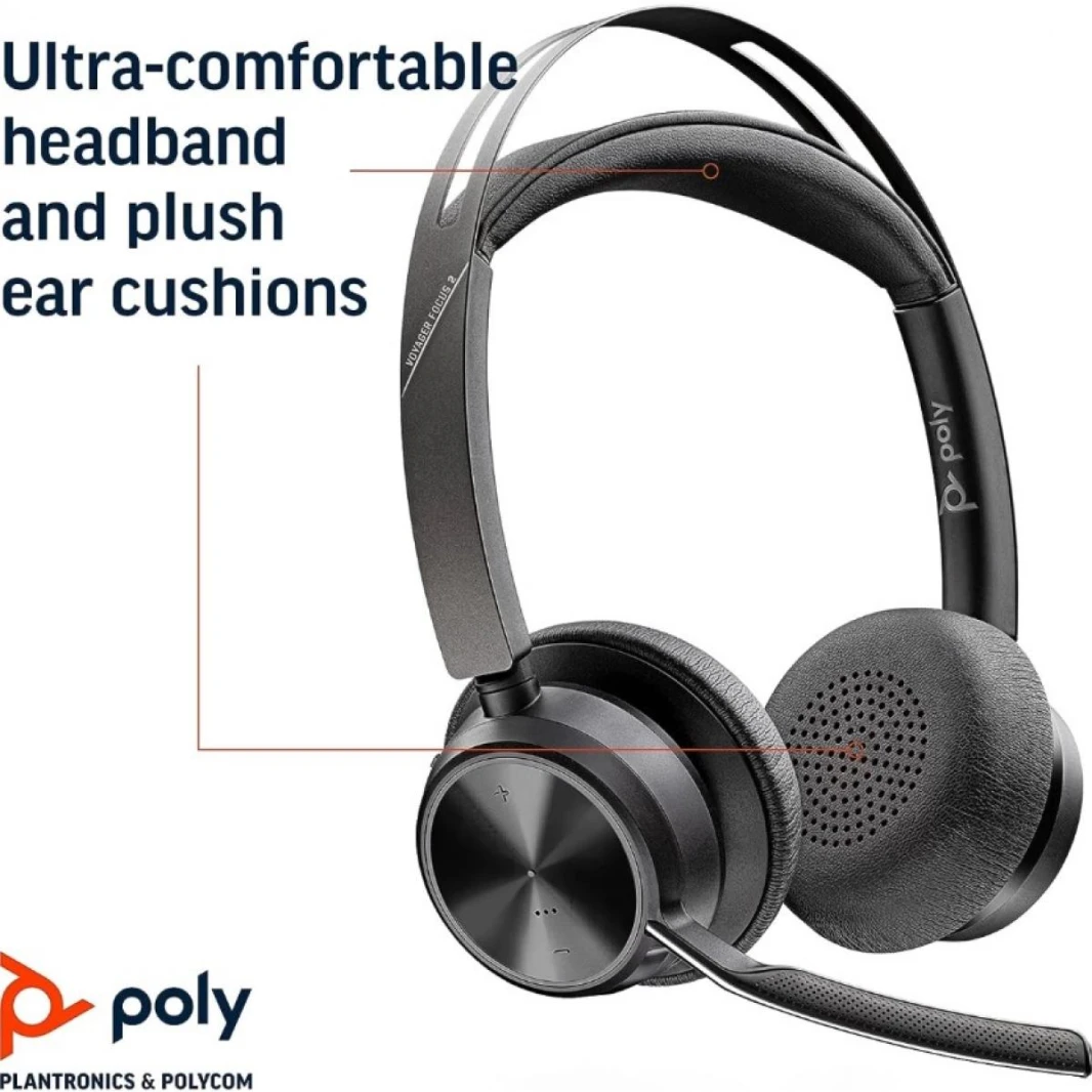HP Poly Voyager Focus 2 Business for  With Advanced Multi-Microphone Noise Canceling (ANC), Charging Dock, Bluetooth Headset with Stand, Black