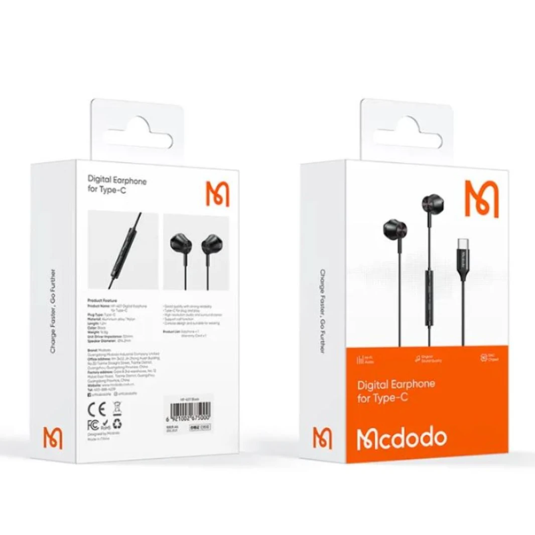 Mcdodo HP-4070 Type-C Wired Earphone (Flat-ear Version)