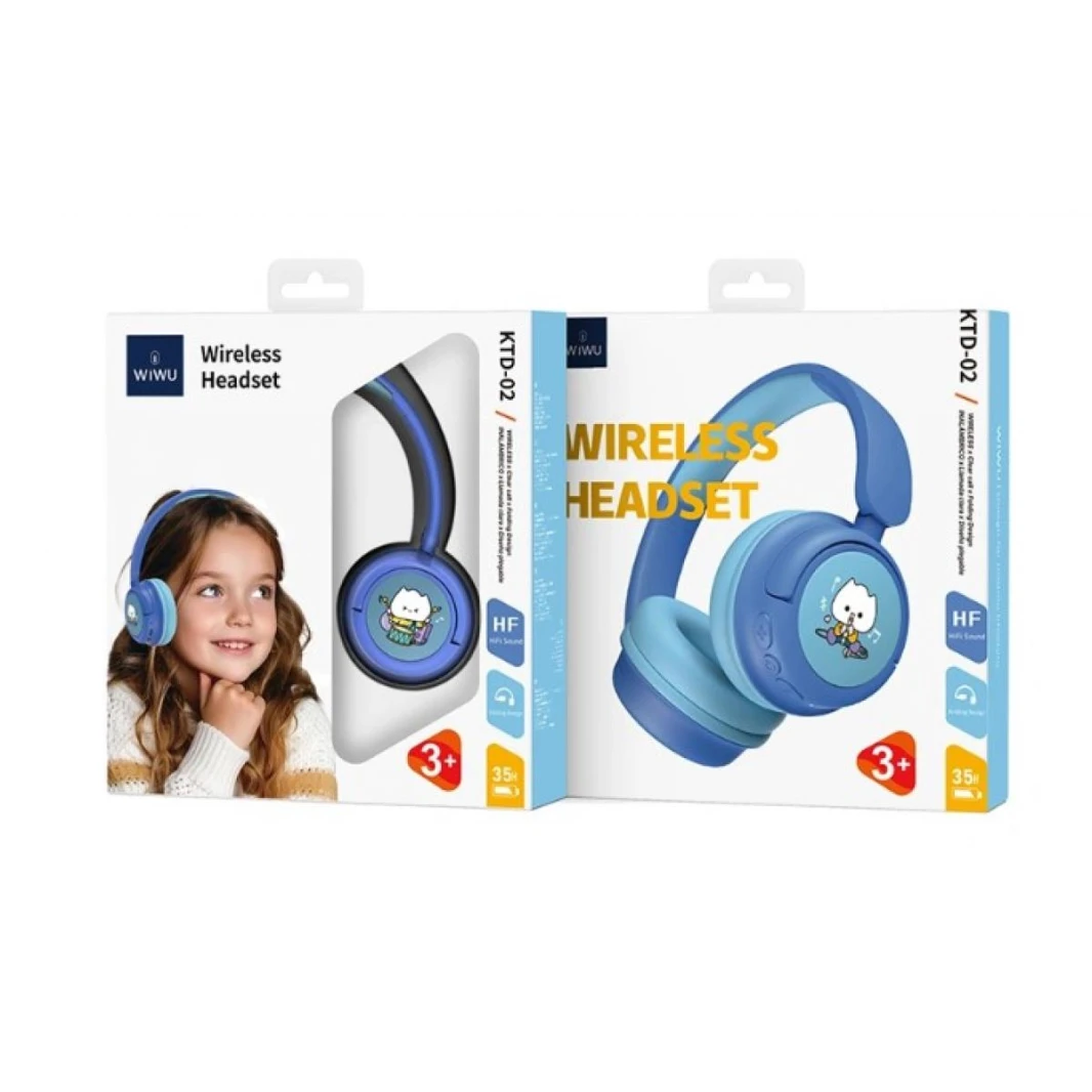 WIWU KTD-02  Wireless Headset for Kids Adjustable On-Ear Wired and Bluetooth 5.3 Volume Between 74dB and 85dB