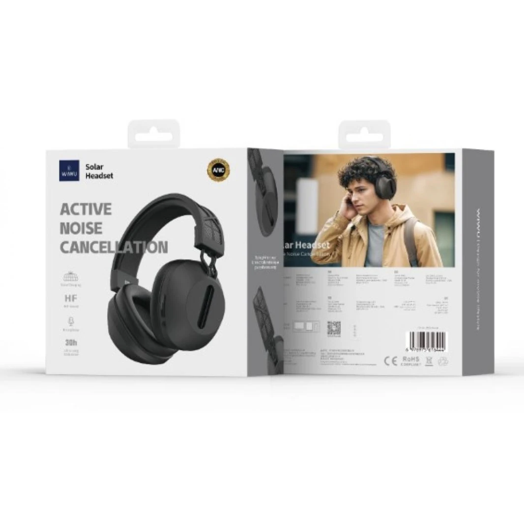 WIWU Solar wireless Headphones more than 300Hours Playtime Rotatable Lightweight Wireless Headphone
