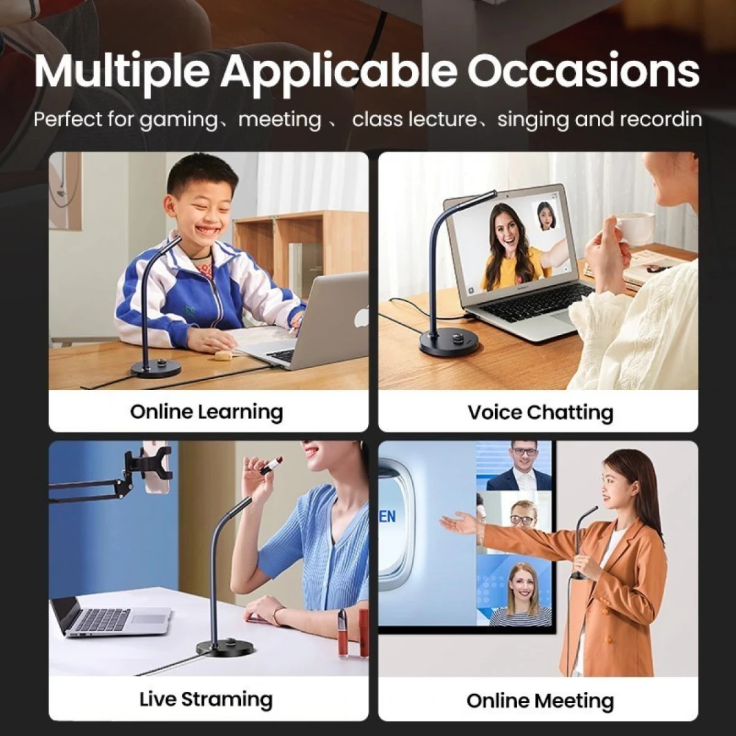 UGREEN CM564 USB Desktop Omnidirectional Microphone with Built-In Volume and Mute Controls, Intelligent Noise Reduction, and Adjustable Body for Video Conference, Live Streaming and Recording