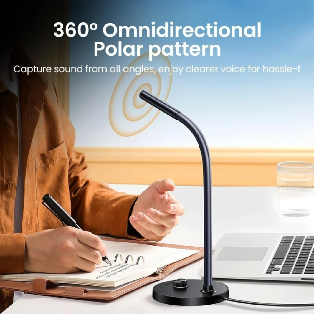 UGREEN CM564 USB Desktop Omnidirectional Microphone with Built-In Volume and Mute Controls, Intelligent Noise Reduction, and Adjustable Body for Video Conference, Live Streaming and Recording