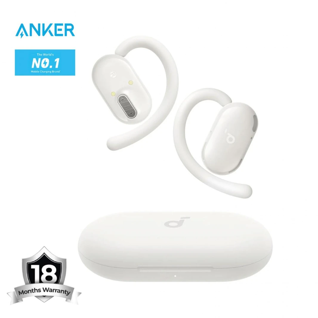 Soundcore V20i Anker Open-Ear Headphones, Adjustable Ear Hooks, Ultra-Comfort, Powerful Sound, Clear Calls, IP55, 36H Playtime, Bluetooth 5.4 Earbuds White - 18 Month Warranty
