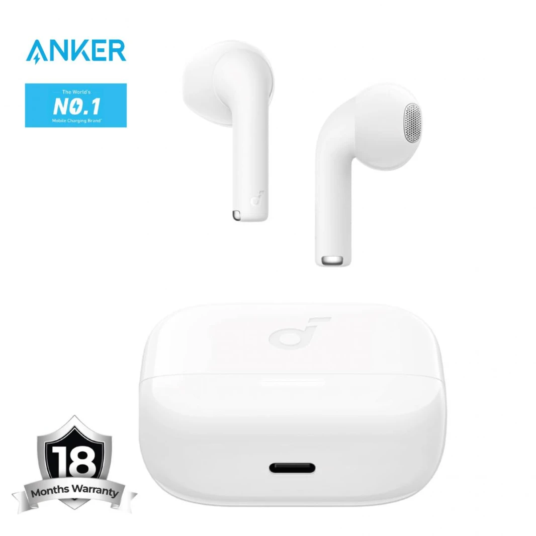 Soundcore K20i Anker, Semi-in-Ear Earbuds, Bluetooth 5.3, 36H Playtime, Fast Charge, Clear Sound, Comfortable, ENC 2-Mic, Custom EQ, IPX5,  App Control White - 18 Month Warranty
