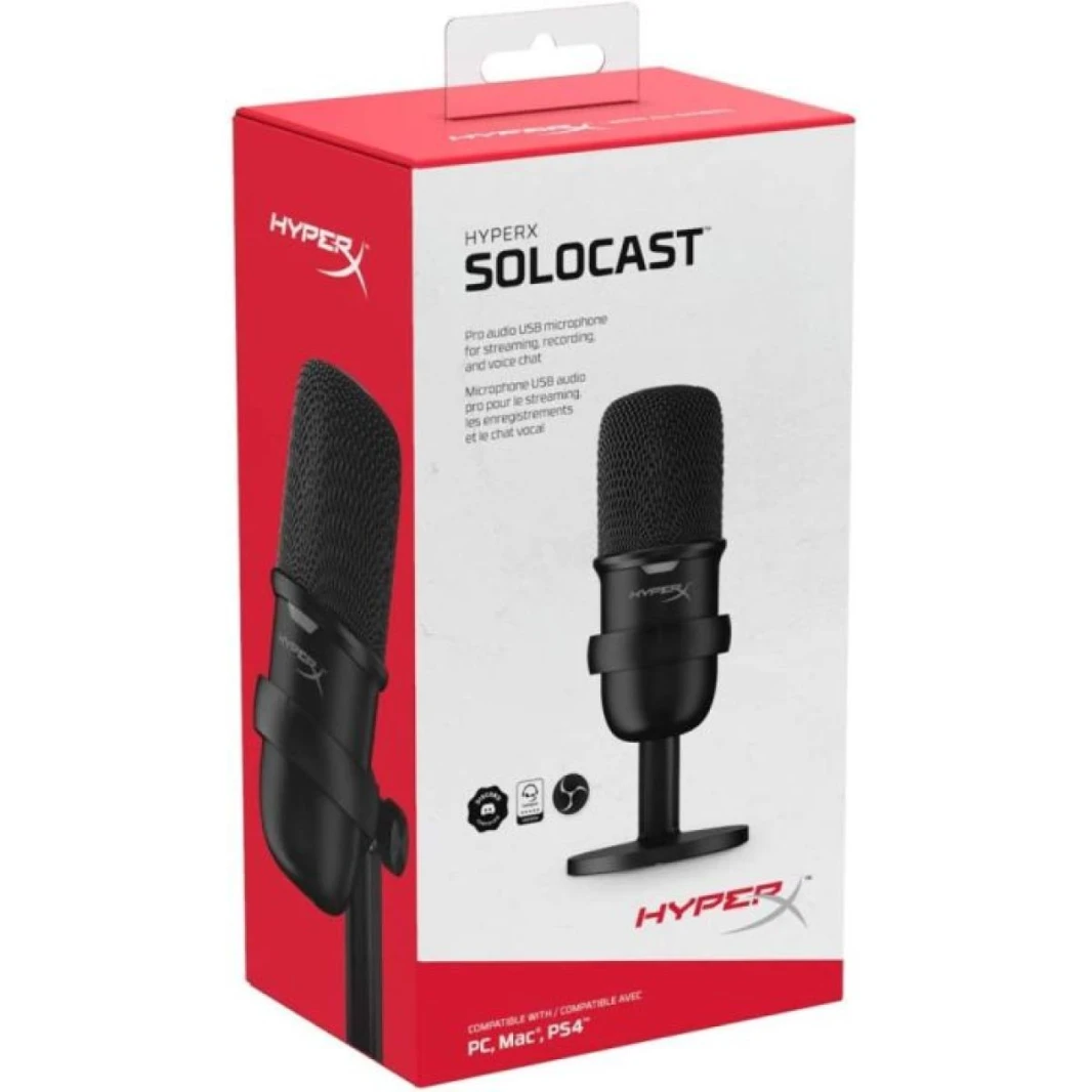 HyperX SoloCast - USB Microphone Flexible, adjustable stand & Tap-to-Mute Sensor with LED status indicator (Black)
