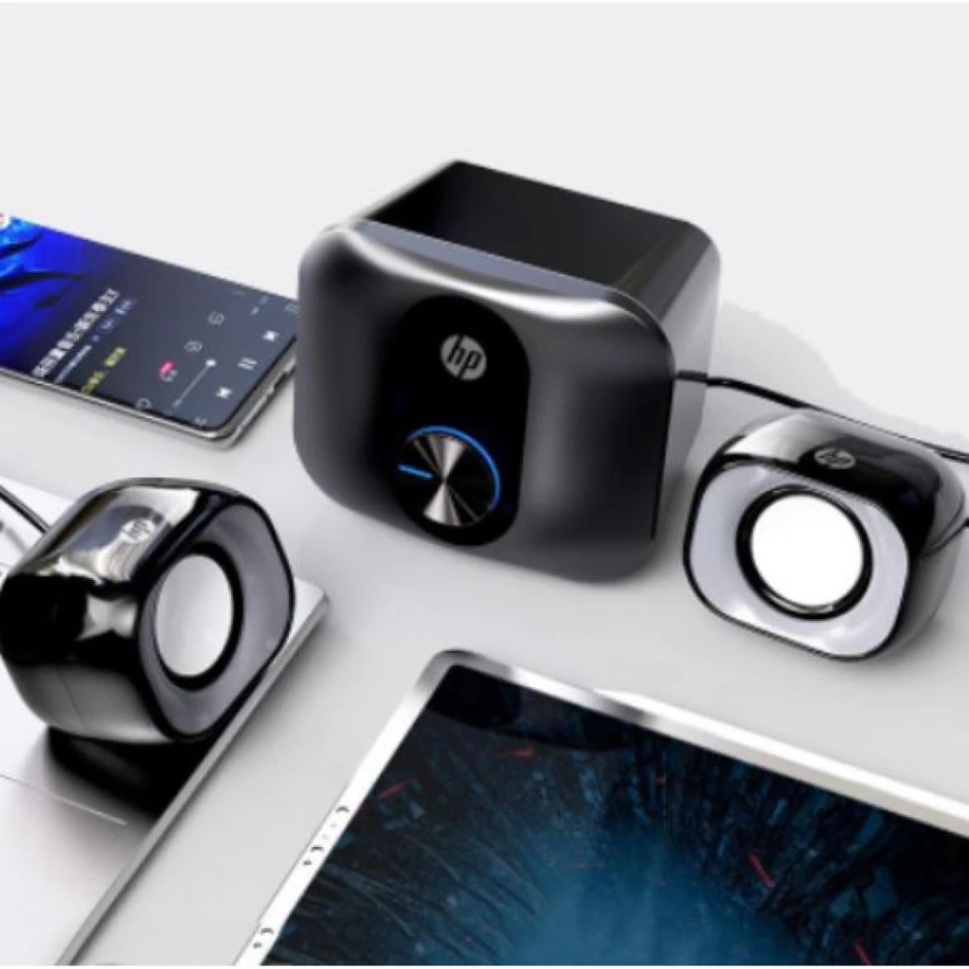 HP Dhs-2111S 2.1 Wired Mini Multimedia Speaker Three-speaker design for high fidelity sound with 3.5 Jack Plug 360 ° surround sound 3W * 2 + 5W