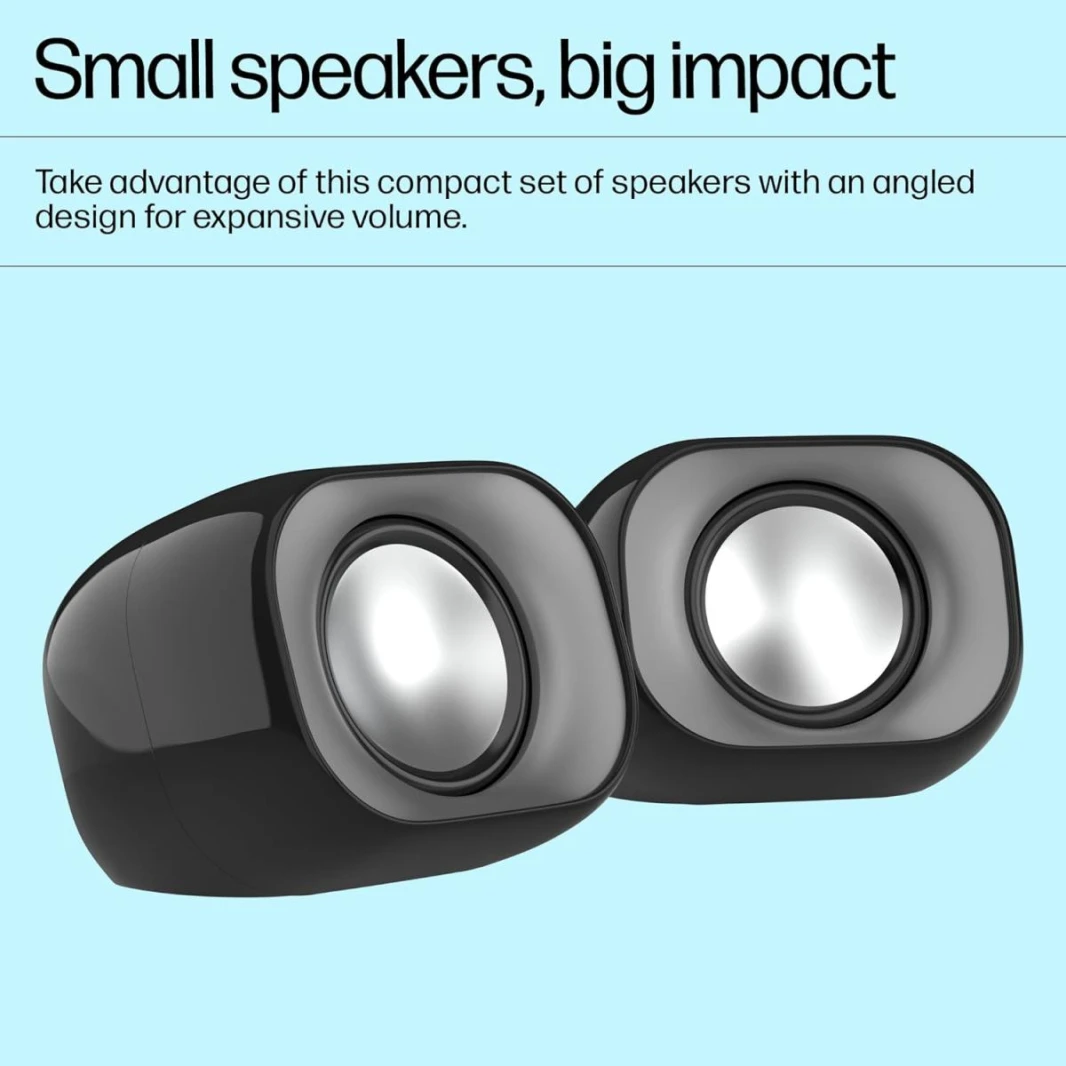 HP DHS-2111 Wired Speaker, 2-channel surround sound, 3.5mm aux connectivity, PC and phone compatible, Easy volume controls 0.27 kg, Black