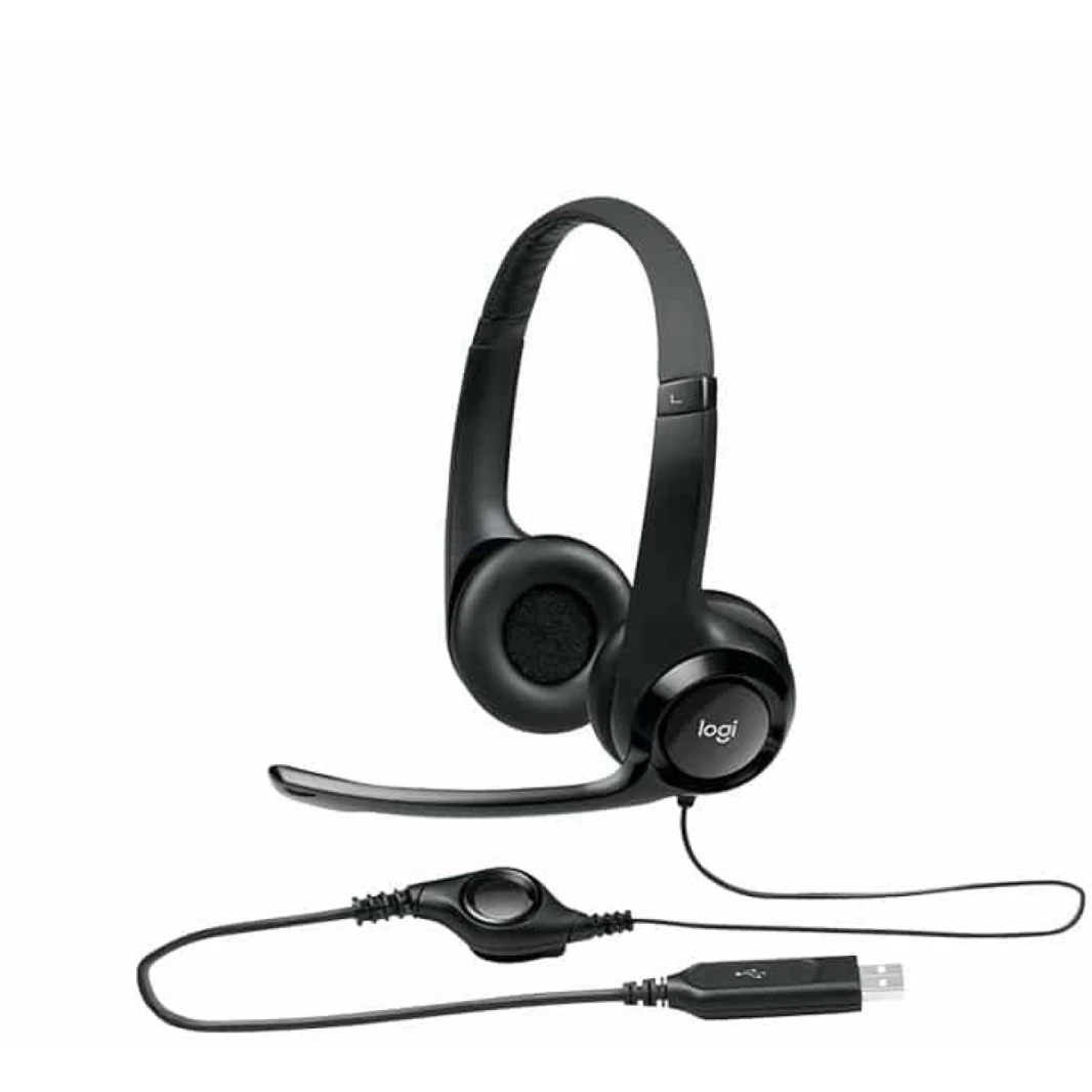 Logitech H390 Wired Headset for PC/Laptop, Stereo Headphones with Noise Cancelling Microphone, USB, In-Line Controls, Works with Chromebook - Black