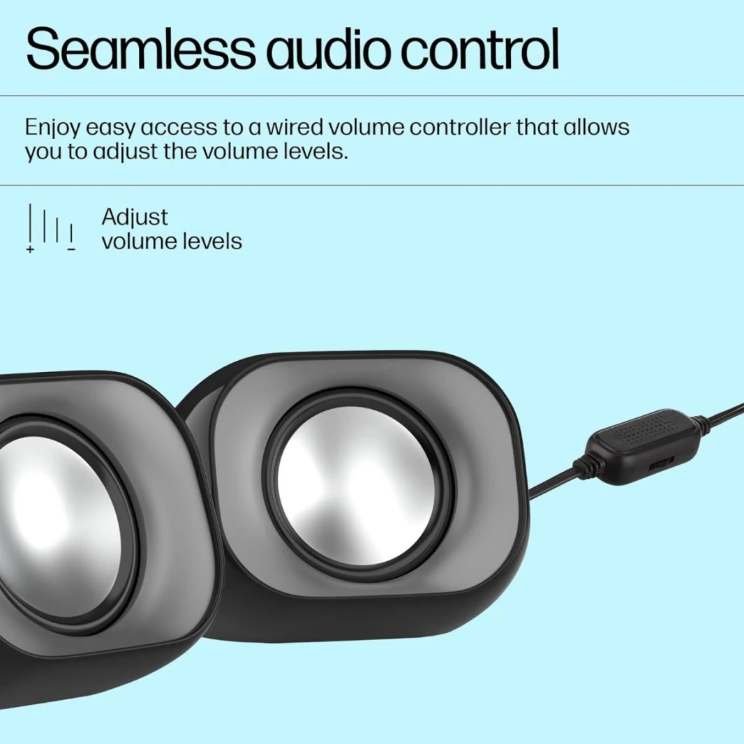 HP DHS-2111 Wired Speaker, 2-channel surround sound, 3.5mm aux connectivity, PC and phone compatible, Easy volume controls 0.27 kg, Black